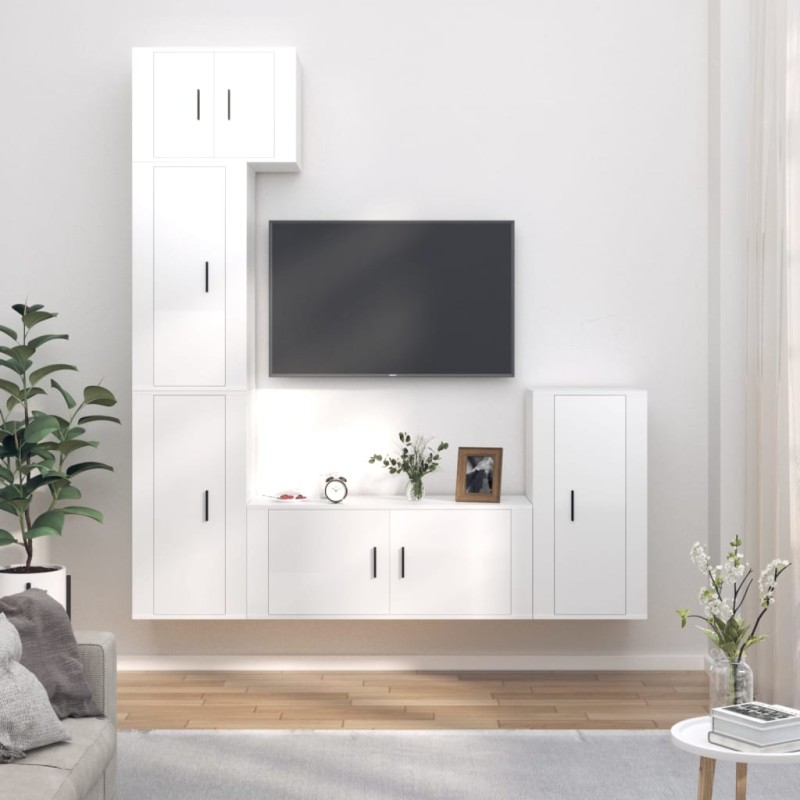 vidaXL 5-tlg. TV-Schrank-Set Hochglanz-Weiß Holzwerkstoff vidaXL 5-tlg. TV-Schrank-Set Hochglanz-Weiß Holzwerkstoff