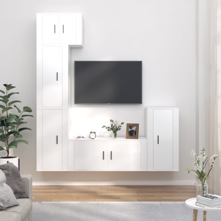 vidaXL 5-tlg. TV-Schrank-Set Hochglanz-Weiß Holzwerkstoff