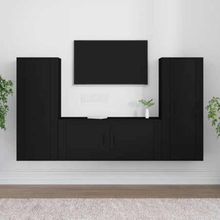 vidaXL 3-tlg. TV-Schrank-Set Schwarz Holzwerkstoff
