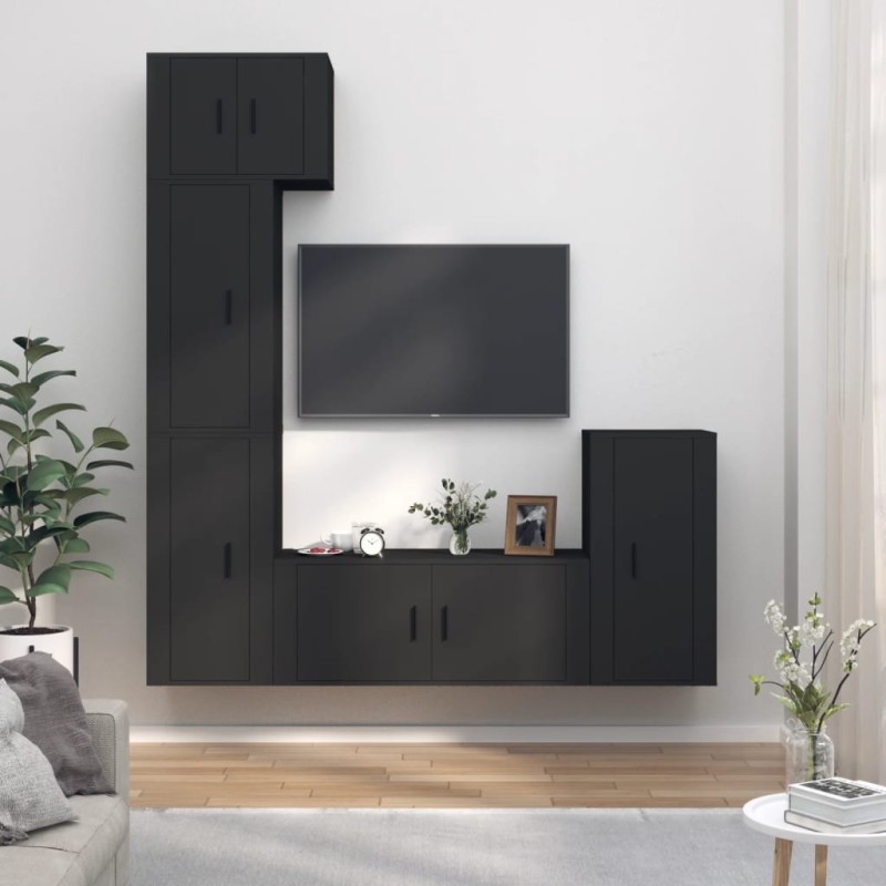 vidaXL 5-tlg. TV-Schrank-Set Schwarz Holzwerkstoff vidaXL 5-tlg. TV-Schrank-Set Schwarz Holzwerkstoff