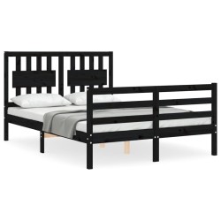 vidaXL Massivholzbett mit Kopfteil Schwarz 140x190 cm