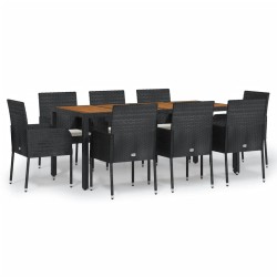vidaXL 9-tlg. Garten-Essgruppe mit Kissen Schwarz Poly Rattan