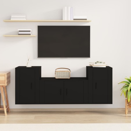 vidaXL 3-tlg. TV-Schrank-Set Schwarz Holzwerkstoff