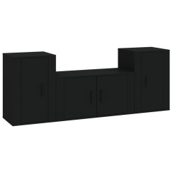 vidaXL 3-tlg. TV-Schrank-Set Schwarz Holzwerkstoff