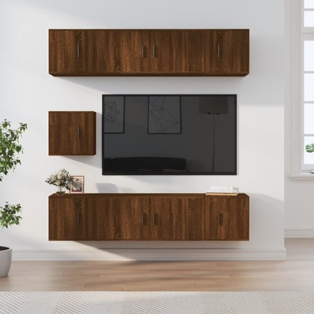 vidaXL 7-tlg. TV-Schrank-Set Braun Eichen-Optik Holzwerkstoff