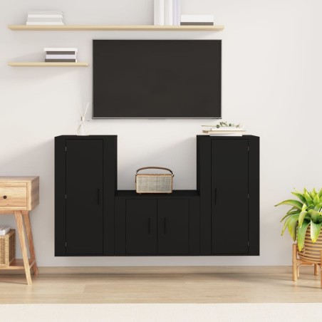 vidaXL 3-tlg. TV-Schrank-Set Schwarz Holzwerkstoff