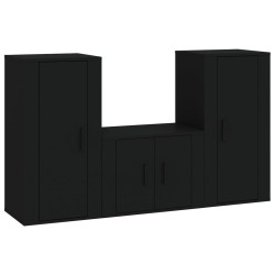 vidaXL 3-tlg. TV-Schrank-Set Schwarz Holzwerkstoff