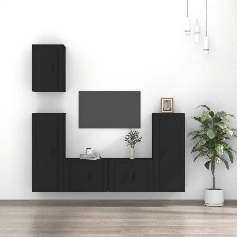 vidaXL 5-tlg. TV-Schrank-Set Schwarz Holzwerkstoff vidaXL 5-tlg. TV-Schrank-Set Schwarz Holzwerkstoff