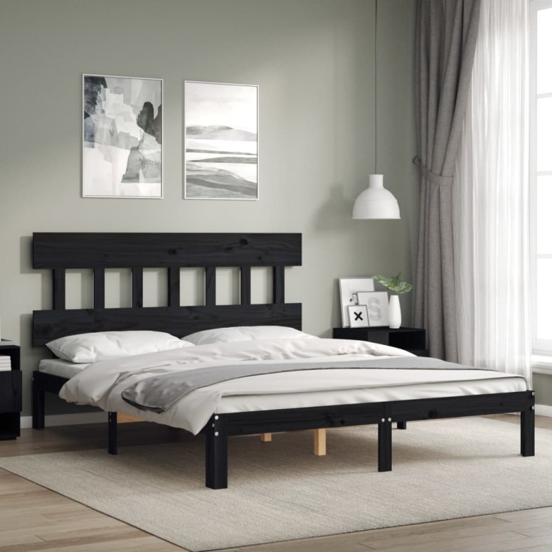 vidaXL Massivholzbett mit Kopfteil Schwarz vidaXL Massivholzbett mit Kopfteil Schwarz