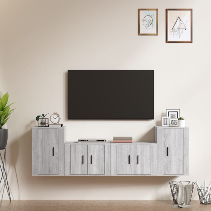 vidaXL 4-tlg. TV-Schrank-Set Grau Sonoma Holzwerkstoff vidaXL 4-tlg. TV-Schrank-Set Grau Sonoma Holzwerkstoff