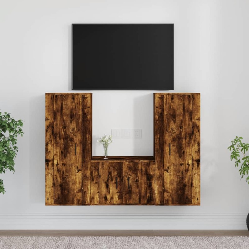 vidaXL 3-tlg. TV-Schrank-Set Räuchereiche Holzwerkstoff vidaXL 3-tlg. TV-Schrank-Set Räuchereiche Holzwerkstoff
