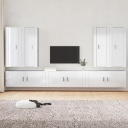 vidaXL 7-tlg. TV-Schrank-Set Hochglanz-Weiß Holzwerkstoff