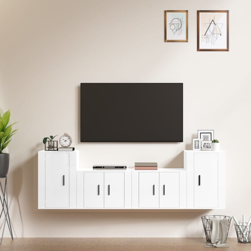 vidaXL 4-tlg. TV-Schrank-Set Hochglanz-Weiß Holzwerkstoff vidaXL 4-tlg. TV-Schrank-Set Hochglanz-Weiß Holzwerkstoff
