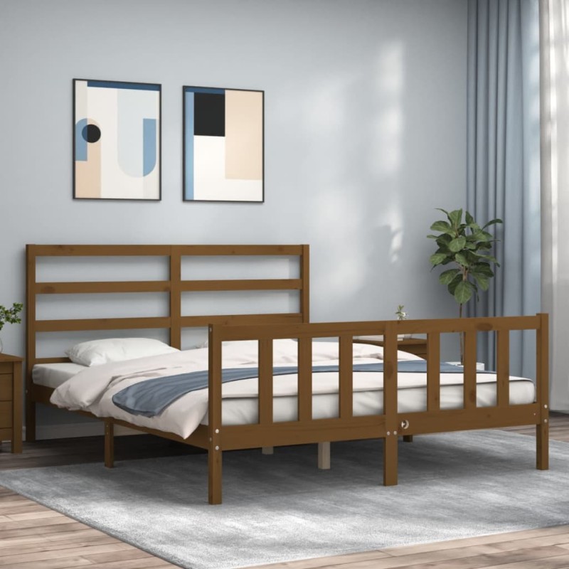 vidaXL Massivholzbett mit Kopfteil Honigbraun 160x200 cm vidaXL Massivholzbett mit Kopfteil Honigbraun 160x200 cm