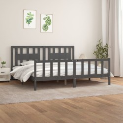 vidaXL Massivholzbett mit Kopfteil Grau Kiefer 180x200 cm