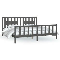 vidaXL Massivholzbett mit Kopfteil Grau Kiefer 180x200 cm