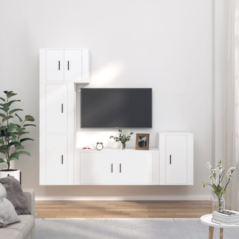 vidaXL 5-tlg. TV-Schrank-Set Weiß Holzwerkstoff vidaXL 5-tlg. TV-Schrank-Set Weiß Holzwerkstoff