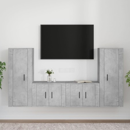 vidaXL 4-tlg. TV-Schrank-Set Betongrau Holzwerkstoff