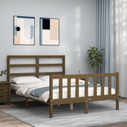 vidaXL Massivholzbett mit Kopfteil Honigbraun 140x200 cm