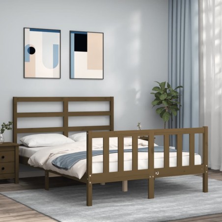 vidaXL Massivholzbett mit Kopfteil Honigbraun 140x200 cm