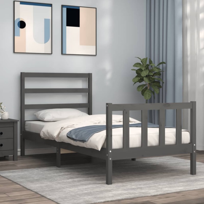 vidaXL Bettgestell mit Kopfteil Grau 90x190 cm Massivholz vidaXL Bettgestell mit Kopfteil Grau 90x190 cm Massivholz