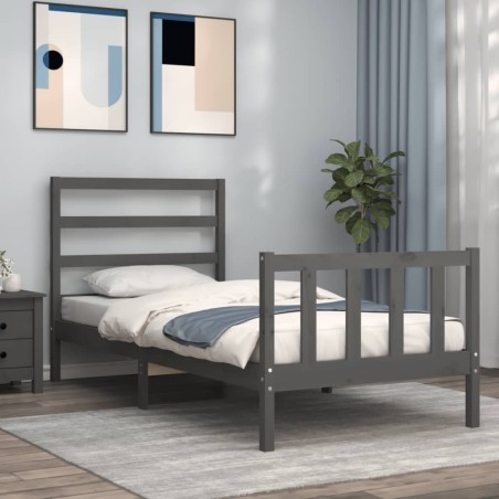 vidaXL Bettgestell mit Kopfteil Grau 90x190 cm Massivholz