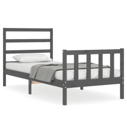 vidaXL Bettgestell mit Kopfteil Grau 90x190 cm Massivholz