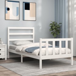 vidaXL Massivholzbett mit Kopfteil Weiß 90x200 cm