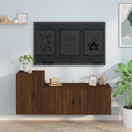 vidaXL 2-tlg. TV-Schrank-Set Braun Eichen-Optik Holzwerkstoff