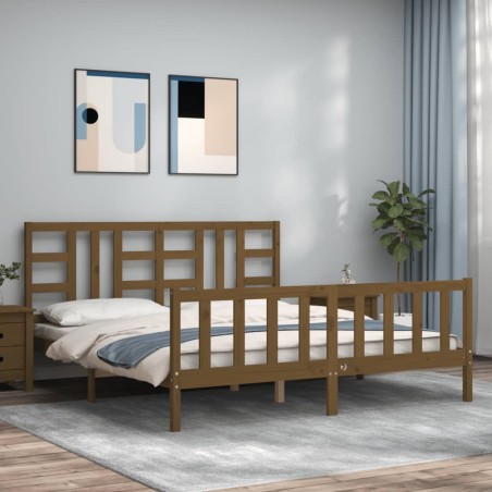 vidaXL Bettgestell mit Kopfteil Honigbraun 180x200 cm Massivholz