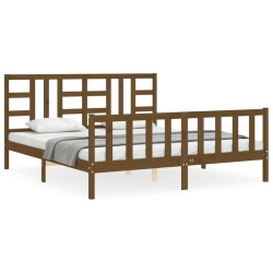 vidaXL Bettgestell mit Kopfteil Honigbraun 180x200 cm Massivholz