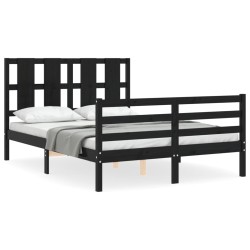 vidaXL Massivholzbett mit Kopfteil Schwarz 140x190 cm