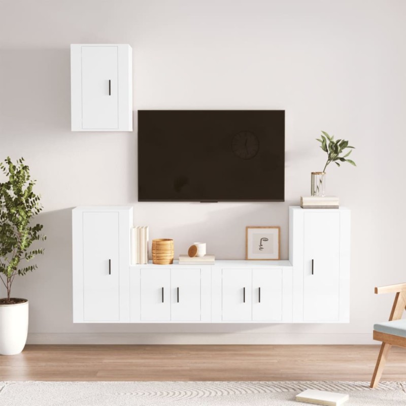 vidaXL 5-tlg. TV-Schrank-Set Hochglanz-Weiß Holzwerkstoff vidaXL 5-tlg. TV-Schrank-Set Hochglanz-Weiß Holzwerkstoff