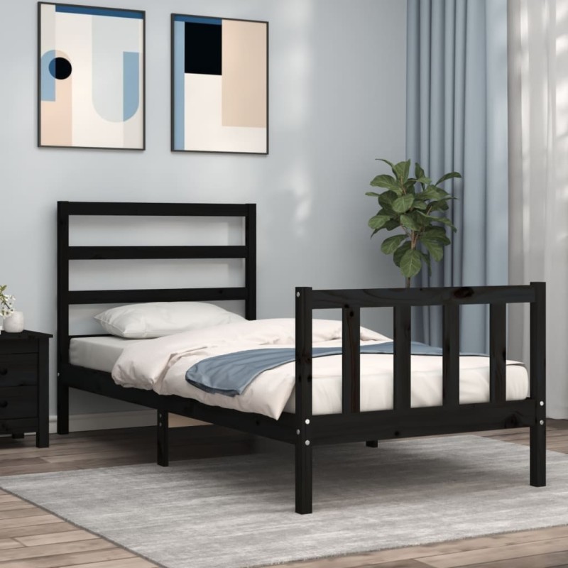 vidaXL Massivholzbett mit Kopfteil Schwarz 90x190 cm vidaXL Massivholzbett mit Kopfteil Schwarz 90x190 cm