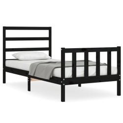 vidaXL Massivholzbett mit Kopfteil Schwarz 90x190 cm