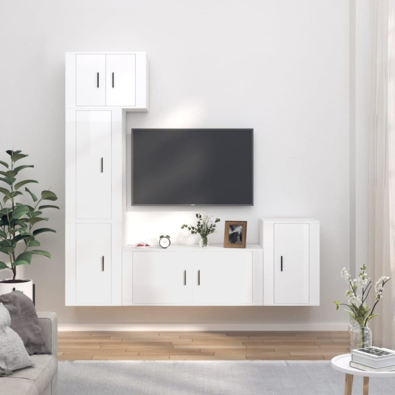 vidaXL 5-tlg. TV-Schrank-Set Hochglanz-Weiß Holzwerkstoff vidaXL 5-tlg. TV-Schrank-Set Hochglanz-Weiß Holzwerkstoff