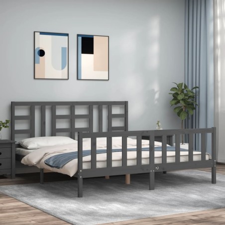 vidaXL Bettgestell mit Kopfteil Grau 180x200 cm Massivholz