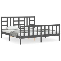 vidaXL Bettgestell mit Kopfteil Grau 180x200 cm Massivholz