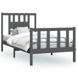 vidaXL Massivholzbett mit Kopfteil Grau Kiefer 90x200 cm
