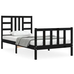 vidaXL Bettgestell mit Kopfteil Schwarz 90x190 cm Massivholz