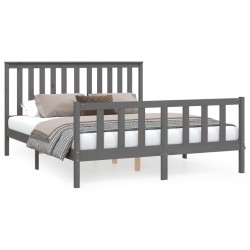 vidaXL Massivholzbett mit Kopfteil Grau 160x200 cm Kiefer