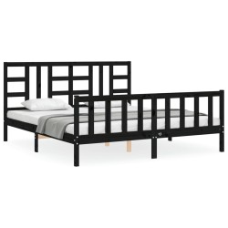 vidaXL Bettgestell mit Kopfteil Schwarz 180x200 cm Massivholz