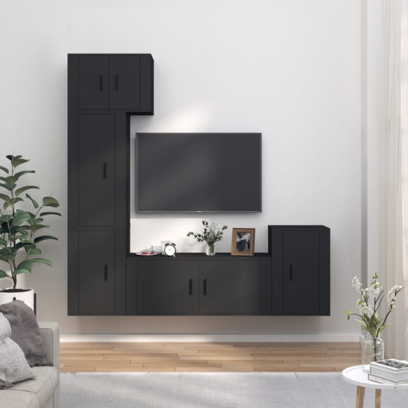 vidaXL 5-tlg. TV-Schrank-Set Schwarz Holzwerkstoff vidaXL 5-tlg. TV-Schrank-Set Schwarz Holzwerkstoff