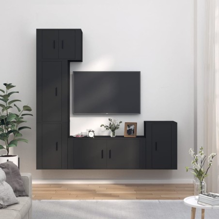 vidaXL 5-tlg. TV-Schrank-Set Schwarz Holzwerkstoff