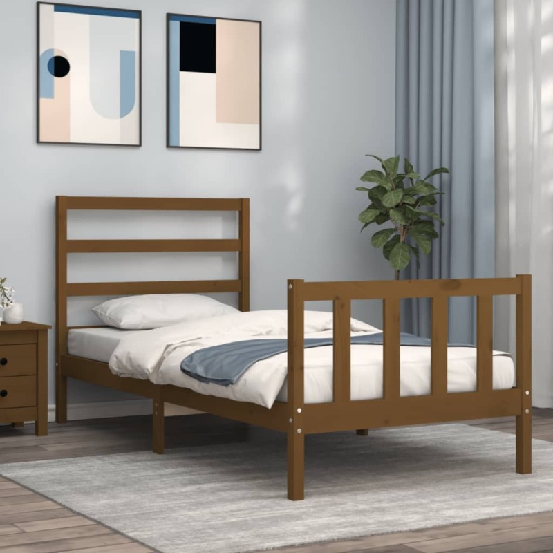 vidaXL Massivholzbett mit Kopfteil Honigbraun 100x200 cm vidaXL Massivholzbett mit Kopfteil Honigbraun 100x200 cm