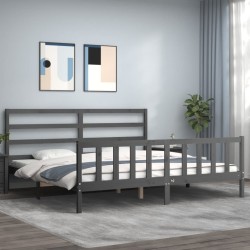 vidaXL Bettgestell mit Kopfteil Grau 180x200 cm Massivholz
