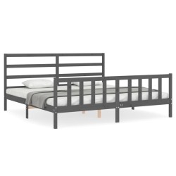 vidaXL Bettgestell mit Kopfteil Grau 180x200 cm Massivholz