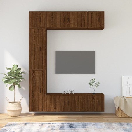 vidaXL 7-tlg. TV-Schrank-Set Braun Eichen-Optik Holzwerkstoff