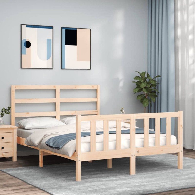 vidaXL Massivholzbett mit Kopfteil 140x190 cm vidaXL Massivholzbett mit Kopfteil 140x190 cm