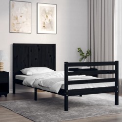 vidaXL Massivholzbett mit Kopfteil Schwarz 90x200 cm